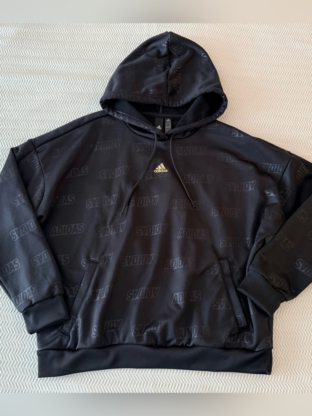 adidas Black Tonal Logo Pullover Hoodie With Gold Logo Women’s Medium.